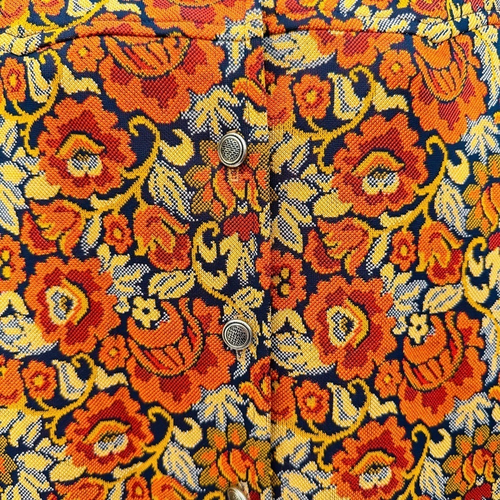Vintage Floral Patterned Women's Top - Orange and Black - Picture 6 of 11